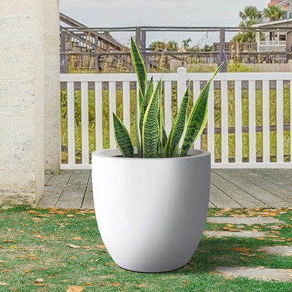 Kante 18 Inch Dia Round Concrete Planter, Indoor Outdoor Large Plant Pot with Drainage Hole and Rubber Plug for Home Patio Garden, Pure White
