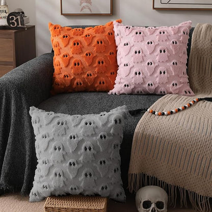 DFXSZ Halloween Pillow Covers 16x16 inch Set of 2 Silver Gray Ghost Throw Pillow Cases Soft Plush Faux Fur Wool Cushion Case for Chair Bedroom Living Room Home Decor PTK03X16