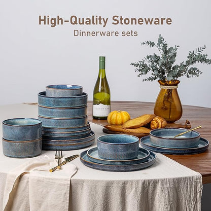 GBHOME Stoneware Dinnerware Sets for 4,Round Reactive Glaze Ceramic Plates and Bowls Set,Highly Scratch Resistant | Dishwasher & Microwave Safe Dishes Set,Service for 4(12Pcs)