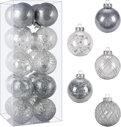 Christmas Ball Ornaments Set, 20ct Large Clear Shatterproof 3.15" Christmas Ornaments for Christmas Tree Decoration Silver Hanging Decorative Baubles for Halloween Thanks Giving Xmas Party