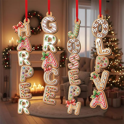 Personalized Christmas Name Letter Ornament 2025, Family Name Ornaments 2025, Custom Christmas Stocking Tag, Initial Alphabet Monogram, Kids Name Family Letter, Xmas Tree Decor
