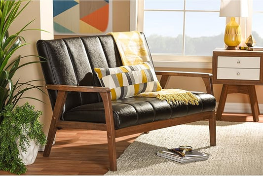 Baxton Studio Nikko 2 Seater Sofa, Dark Brown