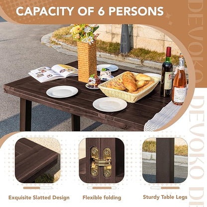 Devoko Home Acacia Wood Dining Table 6-Person Indoor Outdoor Table with Iron Legs, Sandblast Finish, Natural Stained, Rustic Metal, 69 * 33 * 30 inch (Espresso)