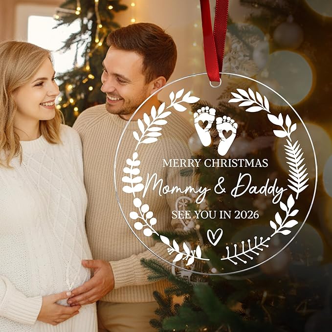 Merry Christmas Mommy & Daddy 2026 Ornament - Expecting Baby Ornament Xmas Gifts - Pregnancy Announcement for Husband, Grandparents, Family, Aunt - Expecting Parents to Be Unique Gifts