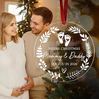 Merry Christmas Mommy & Daddy 2026 Ornament - Expecting Baby Ornament Xmas Gifts - Pregnancy Announcement for Husband, Grandparents, Family, Aunt - Expecting Parents to Be Unique Gifts