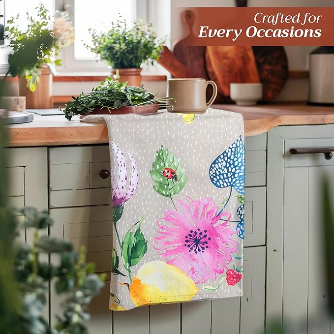 Maison d'Hermine Dish Towels 100% Cotton Absorbent Jardin D'Ete Fog Set of 3 Spring Summer