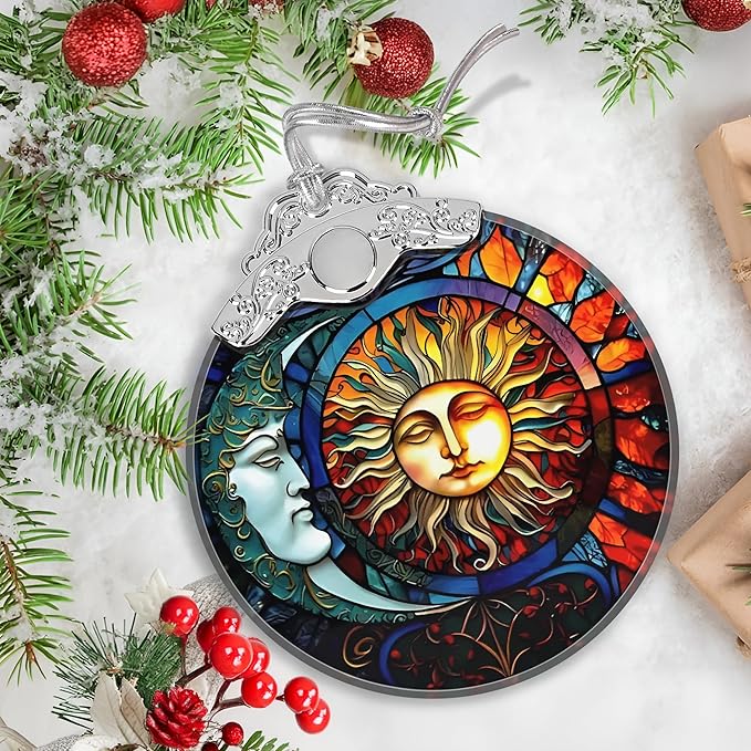Stained Glass Sun and Moon Ornament - Christmas Ornaments - Christmas Tree Decorations - Holiday Present Ideas - Gift Exchange