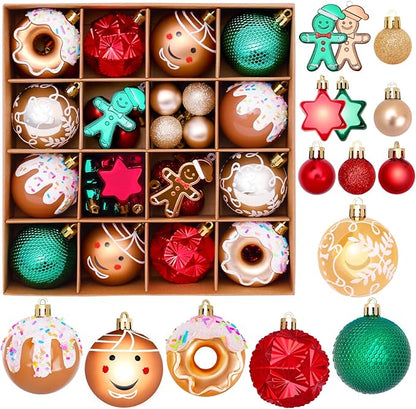 42 Pcs Christmas Ornaments, Various Styles of Christmas Ball Ornaments, Shatterproof Christmas Balls for Holiday Xmas Tree Decor, Hanging Ornament for Indoor Decoration (Red, Green, & Gold)