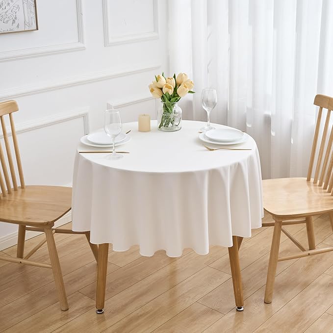 Ivory 6 Pack Round 60 Inch Tablecloth, Premium Polyester Table Cloth Washable Table Cover Stain and Wrinkle Resistant Decorative Table Cover for Party Wedding