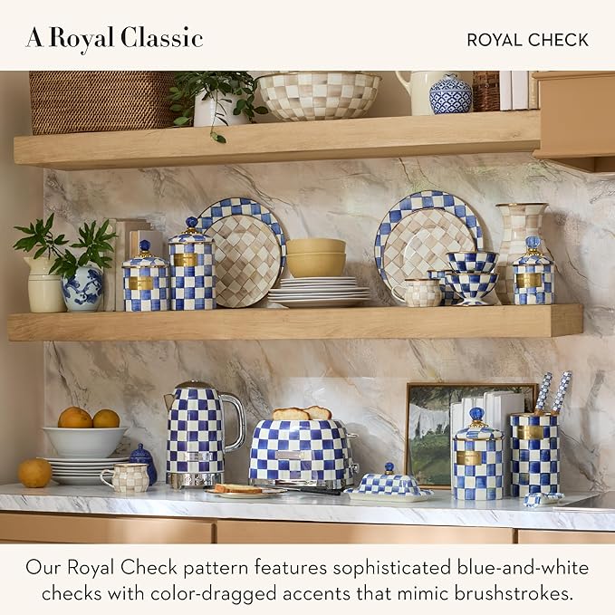 MACKENZIE-CHILDS Electric Kettle, Stainless-Steel Appliances Kettle, Blue-and-White Royal Check