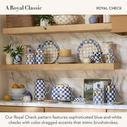 MACKENZIE-CHILDS Electric Kettle, Stainless-Steel Appliances Kettle, Blue-and-White Royal Check