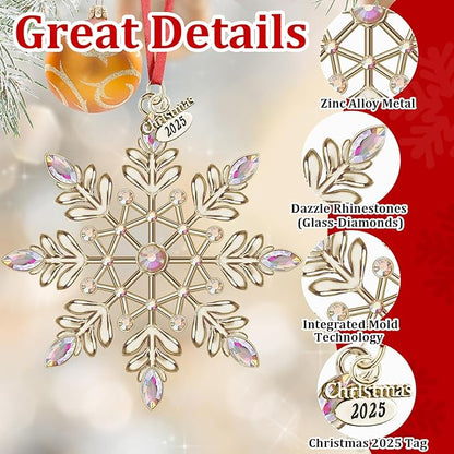 Christmas Snowflake Ornaments 2025 Decorations for Christmas Tree, Metal Hanging Rhinestones Ornament Decor, Glitter Crafts Snowflake Decorations Indoor Xmas Gifts for Holidays Winter Annual Keepsake