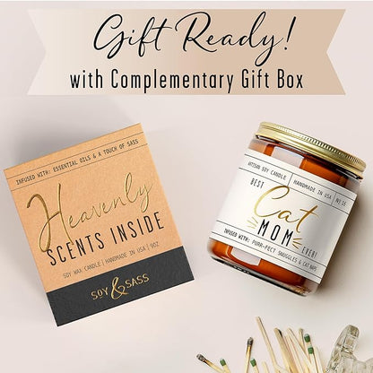 Cat Mom Gifts, Cat Gifts for Women Unique, Cat Lover Gifts for Women - 'Best Cat Mom Ever' Candle, w/Vanilla, Coconut & Vetiver I Cat Decor Themed I Cat Gifts for Cat Lovers I 50Hr Burn, USA Made