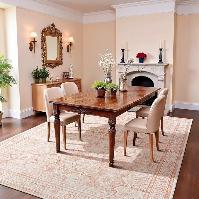 Lofus 5x7 Area Rug for Living Room,Pink Washable Area Rugs with Non-Slip Backing,Soft Boho Carpets for Bedroom Dining Room Home Office Indoor Nursery