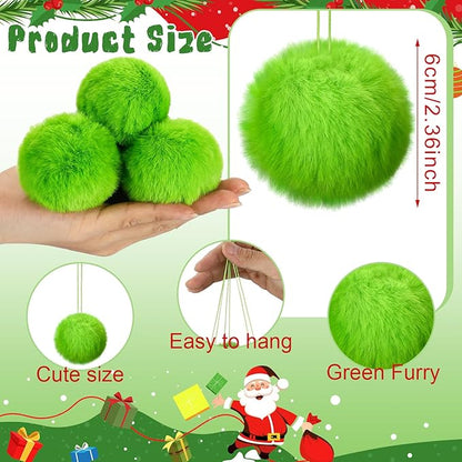 Gejoy 12 Pcs Lime Green Furry Christmas Ball Ornaments for Xmas Tree Green Christmas Hanging Decorations Soft Faux Fur Pom Pom Ball Ornaments for Home Party Supplies Fireplace Mantel Wall Decor