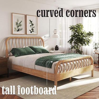 DG Casa Wesley Solid Wood Full Size Bed Frame - Mid Century Modern Style, Platform with Spindle Headboard and Footboard, No Box Spring Required, Natural Finish