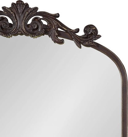 Kate and Laurel Arendahl Traditional Arch Mirror, 19 x 30.75, Antique Bronze, Baroque Inspired Wall Decor