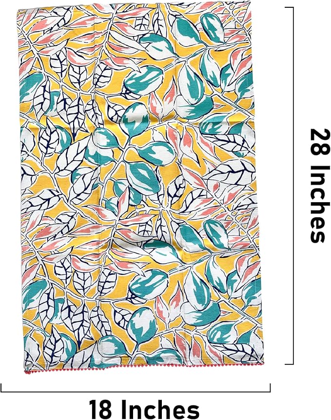 TARAN LIVING Valentine's Printed Kitchen Dish Bar and Tea Towels Cotton, 18x28 inch with Trims, Cotton Dish Towel Sets (Yellow, Set of 4)