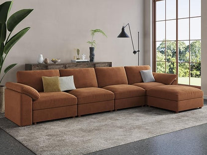 EASE MOOSE Large Sectional Modular Sofa，Large L Shape Sectional Couch Wide Deep Modular Sofa Couch Chenille Brown