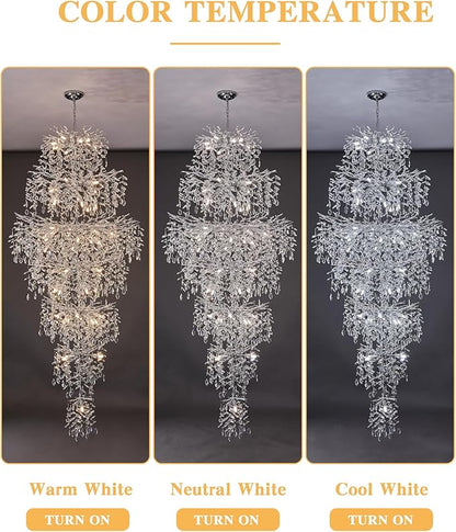 Modern Staircase K9 Chandeliers, Luxury Silver Long 7-Tier Large Foyer Entrance Chandeliers for High Ceiling Big Crystal Chandelier(Height 87 Inch 55 Lights)