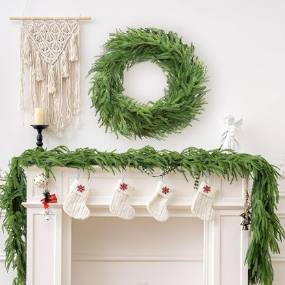 2Pcs Norfolk Pine Garlands, Real Touch Natural Winter Pine Christmas Garland, 6FT Artificial Greenery Garland for Mantle, Wall, Indoor, Outdoor Christmas Decorations Porch Decor