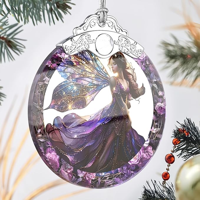 Stained Glass Ornament - Fairy Christmas Decor for Tree, Gift Exchange Ideas
