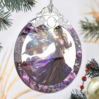 Stained Glass Ornament - Fairy Christmas Decor for Tree, Gift Exchange Ideas