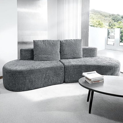 98" Curved Couch with Half Moon Design, Sofa Bed with 2 Throw Pillows & 4 Seaters for Living Room, Office & Apartment,No Assembly Needed(Dark Grey)