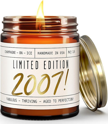 18th Birthday Gifts for Girls - 'Limited Edition 2007' Soy Candle, w/Champagne on Ice I 18 Birthday Gifts for Women I 18th Gift for Her Ideas I 9oz Reusable Jar, 50Hr Burn, Made in USA