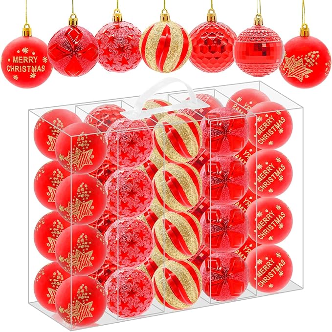 40PCS 2.36" Christmas Balls Ornaments, Plastic Christmas Tree Ornaments, Holiday Baubles, Hanging Decorations for Xmas Trees Holiday Party, Red Baubles