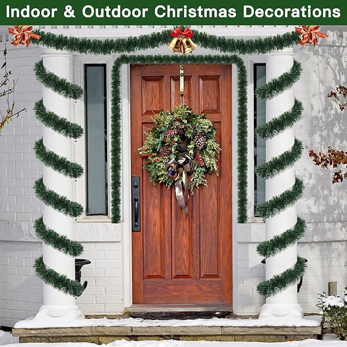 50 Foot Christmas Greenery Garland Decorations, Artificial Green Pine Garland Xmas Tree Decor Soft Tinsel Garlands Non-Lit for Stairs Mantle Fireplace Home Indoor Outdoor Holiday Party Decor