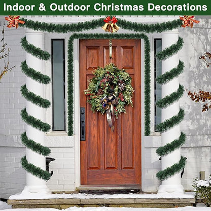50 Foot Christmas Greenery Garland Decorations, Artificial Green Pine Garland Xmas Tree Decor Soft Tinsel Garlands Non-Lit for Stairs Mantle Fireplace Home Indoor Outdoor Holiday Party Decor