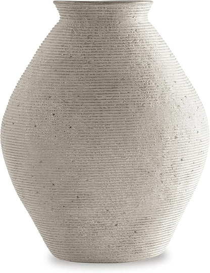Signature Design by Ashley Hannela 12" Modern Distressed Polyresin Vase, Antique Tan