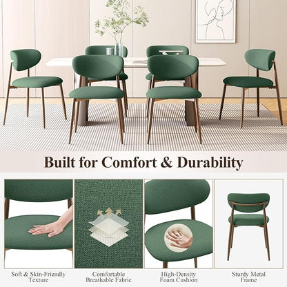 Dining Chairs Set of 4, Upholstered Dining Room Chairs with Metal Legs and Anti Slip Pads, Curved Back Wood Kitchen Chair for Home and Restaurant Use, Green