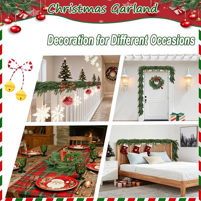 Christmas Garlands Norfolk Pine - Real Touch Pine Garlands - Garlands Christmas Decorations for Home Dining Table Mantel Porch Winter Christmas Decor(6ft)