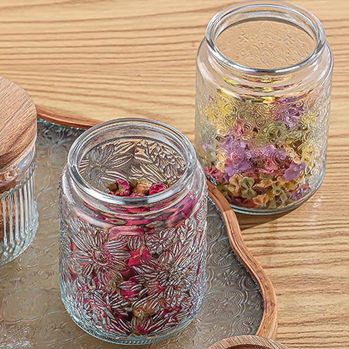 Vintage Glass Jars with Wooden Lids, 6 Pack 24 oz Airtight Glass Food Storage Containers Sets for the Kitchen, Sugar Coffee Candy Spice Cookie Tea Pasta