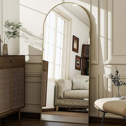 57" x 20" Arched Full Length Mirror - Wall Mounted/Floor Mirror Aluminum Alloy Frame Full Body Mirrors for Bathroom Living Room Bedroom and Entryway,Gold