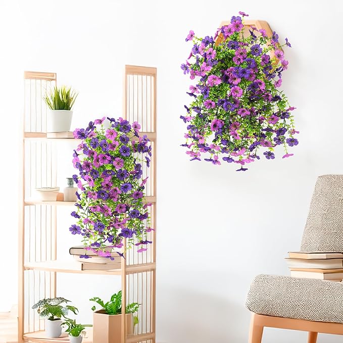 INQCMY 2Pcs Artificial Flowers for Outdoors UV Resistant Artificial Plants Easy Assembly for Spring Decor Look Real Faux Hanging Flowers for Outside Home Planter Porch Patio Decor
