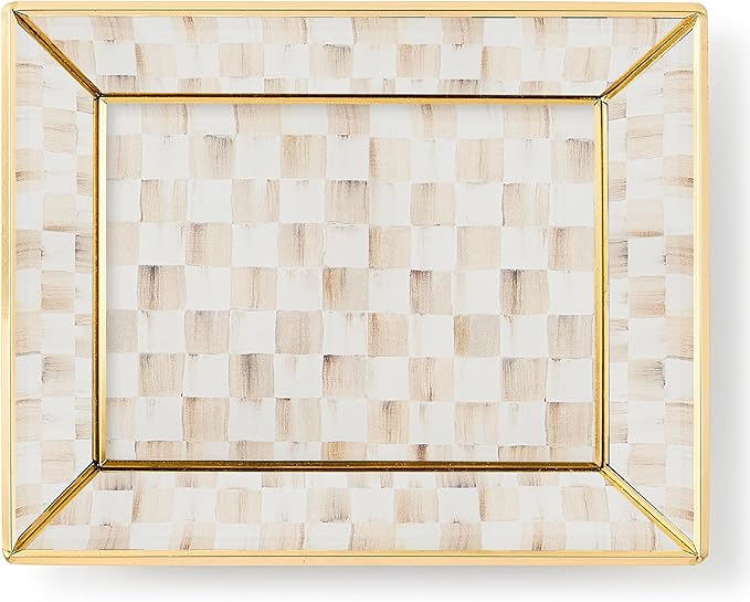 MACKENZIE-CHILDS Glass Tray, Decorative Bathroom Counter Tray, Small, Brown-and-White Mocha Check