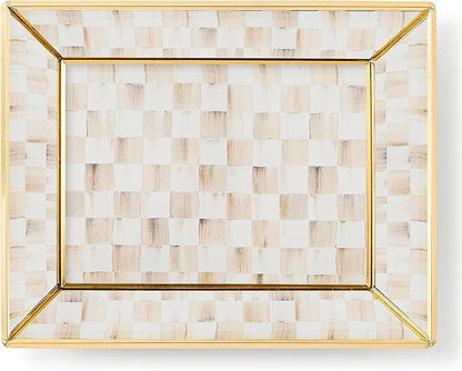 MACKENZIE-CHILDS Glass Tray, Decorative Bathroom Counter Tray, Small, Brown-and-White Mocha Check