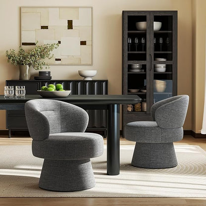 360° Swivel Accent Chairs, Modern Chenille Upholstered Boucle Dining Chair with Back, Vanity Chair Accent Armchair Side Chairs for Dining/Living Room, Bedroom, Gray