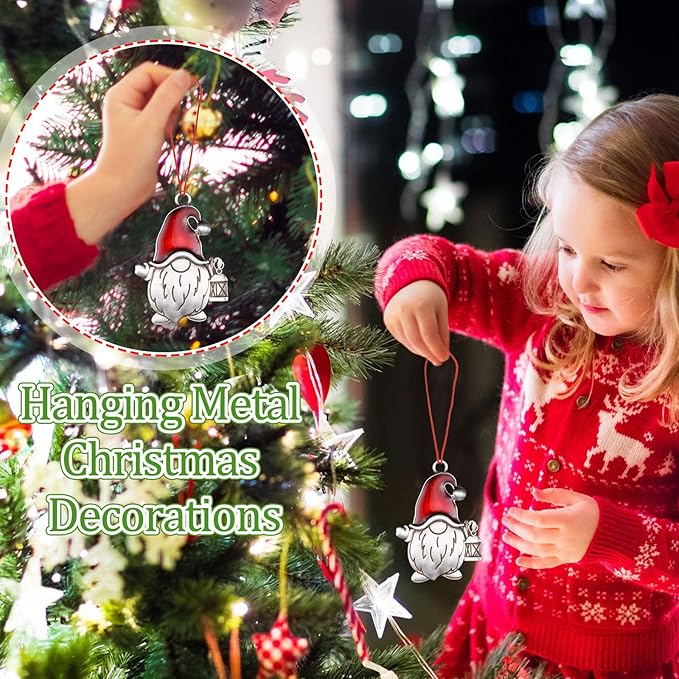 Zhengmy 8 Pieces Christmas Ornaments 2025 Solid Pewter Christmas Tree Ornament Metal Gnomes Santa Angel Snowman Hanging Craft Xmas Gifts with Red Bags(Cute)