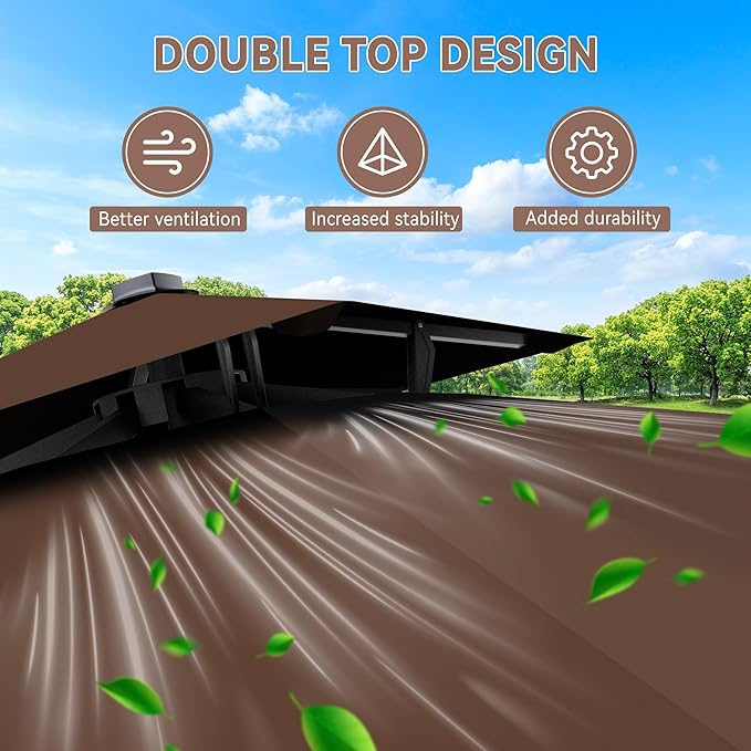 10' X 10' Cantilever Patio Umbrella Outdoor Heavy Duty Double Top Windproof Square Offset Umbrellas with 360-degree Rotation for Pool Deck Backyard, Brown