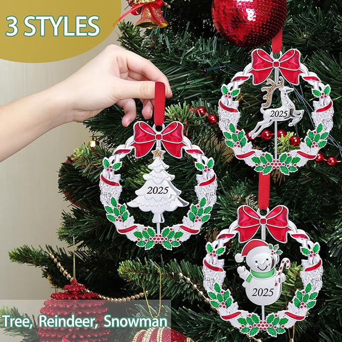 Christmas Ornaments, Metal Christmas Tree Ornaments Dated 2025 Silver Rotatable Funny Christmas Ornaments Decorative Keepsake Reindeer Decoration