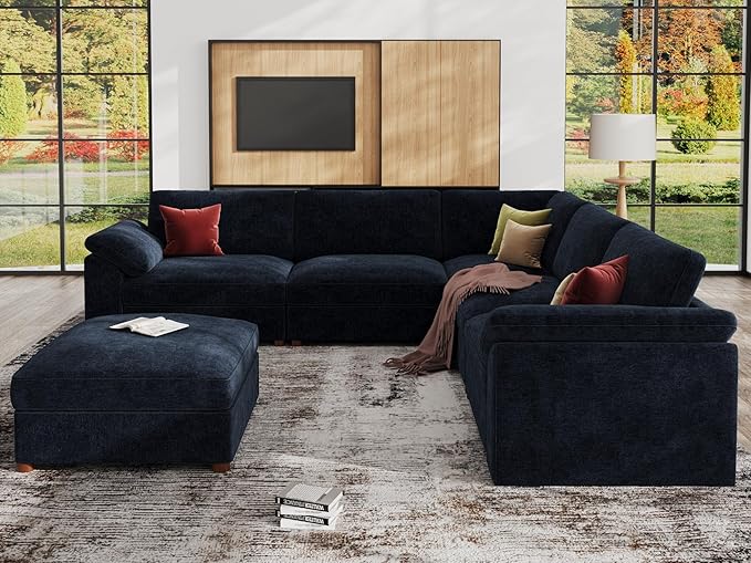 EASE MOOSE Modular Sectional Couch,Chenille Large L Shape Sectional Sofa Modern Luxury Deep seat Modular Sofa Removable and Washable,Blue