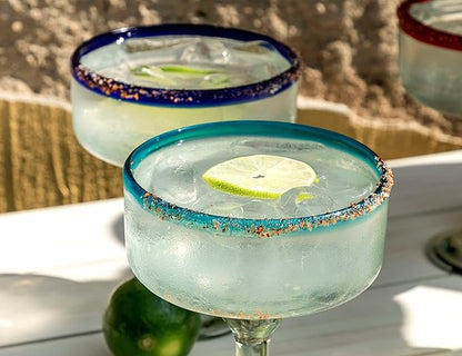 16 oz Hand Blown Mexican Margarita Glasses Set of 4 - Assorted colors
