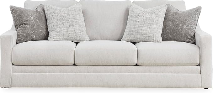 Signature Design by Ashley Maitelynn Contemporary Sofa with Accent Pillows, Reversible Cushions and Sloped Arms, Light Gray