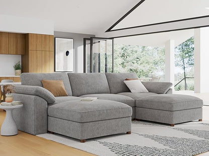 EASE MOOSE Oversized Modular Sectional Couch,Deep Seat L Shape Sectional Couch,Comfty Chenille Modular Sofa for Living Room, Removable Cover,Light Gray