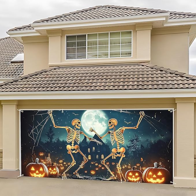 6 x 13 ft Halloween Garage Door Decorations Halloween decorations Witch Door Cover, Hanging Banner, Cauldron Backdrop Mural for Home, Outdoor, Indoor, Spooky Party, Wall, Window (Skull-1)