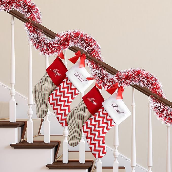 33FT Red Tinsel Christmas Garland Metallic Twist Shiny Garland for Christmas Tree Decorations, Xmas Holiday Hanging Garland for Home Indoor Outdoor Party Supplies Decor (Red)